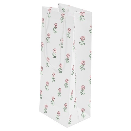 Rode Rozen, Rozenpatroon, Bloemen Wijn Cadeautas (Achterkant Gekanteld)