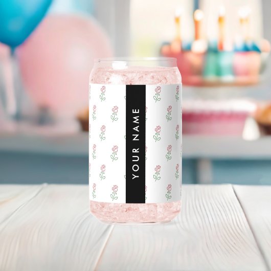 Rode Rozen, Rozenpatroon, Uw Naam Blikvorm Glas (Insitu (Baby Shower))