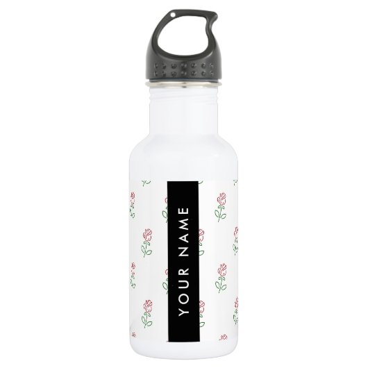 Rode Rozen, Rozenpatroon, Uw Naam Waterfles (Voorkant)