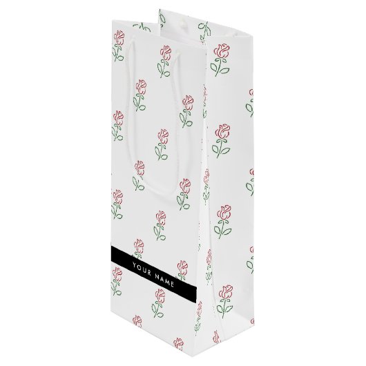Rode Rozen, Rozenpatroon, Uw Naam Wijn Cadeautas (Voorkant Gekanteld)
