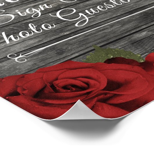 Rode rozen Rustic Black Lace Wedding Guestbook Poster (Hoek)