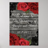 Rode rozen Rustic Black Lace Wedding Wedding Sign Poster (Voorkant)