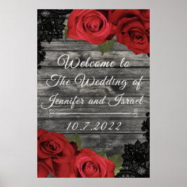 Rode rozen Rustic Black Lace Wedding Wedding Sign Poster