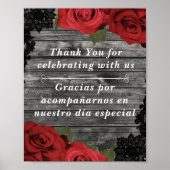 Rode rozen Rustic Black Lace Wedingstabel Poster (Voorkant)