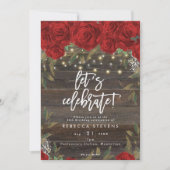 rode rozen rustic wood vieren verjaardag kaart (Voorkant)