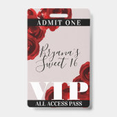 Rode Rozen Rustieke Chic Sweet 16 VIP Pas Badge (Achterkant)