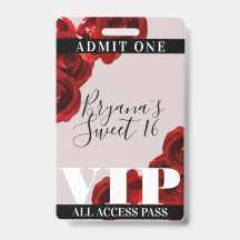 Rode Rozen Rustieke Chic Sweet 16 VIP Pas