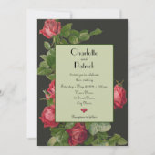  rode rozen salie groen bruiloft uitnodiging (Voorkant)