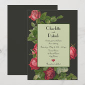 rode rozen salie groen bruiloft uitnodiging (Voorkant / Achterkant)