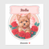 Rode rozen & schattig Yorkshire custom Sticker (Vel)