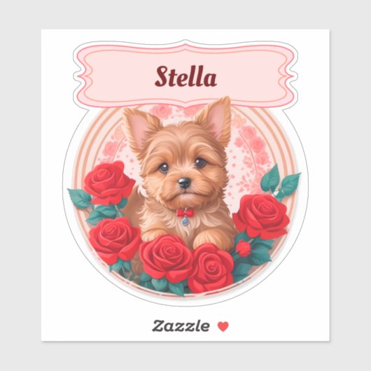 Rode rozen & schattig Yorkshire custom Sticker (Vel)