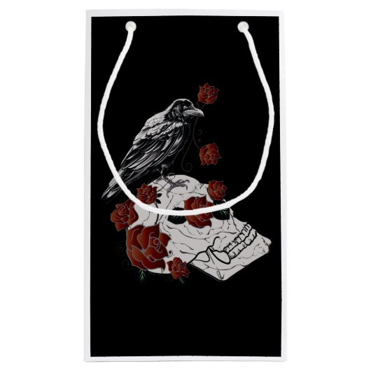 Rode rozen, schedels en Raven Gift Bag Klein Cadeauzakje (Achterkant)