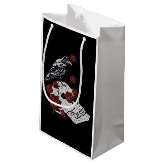 Rode rozen, schedels en Raven Gift Bag Klein Cadeauzakje (Achterkant Gekanteld)