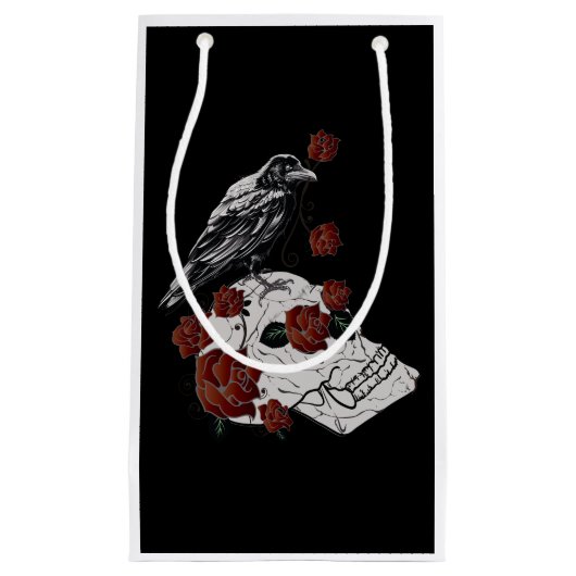Rode rozen, schedels en Raven Gift Bag Klein Cadeauzakje (Voorkant)