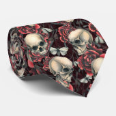 Rode Rozen & Schedels Griezelig Halloween Patroon Stropdas (Opgerold)