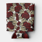Rode Rozen & Schedels Grijs Wit Bloemen Gotisch Blikjeskoeler (Voorkant)