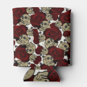 Rode Rozen & Schedels Grijs Wit Bloemen Gotisch Blikjeskoeler (Achterkant)