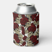 Rode Rozen & Schedels Grijs Wit Bloemen Gotisch Blikjeskoeler (Blikje Achterkant)