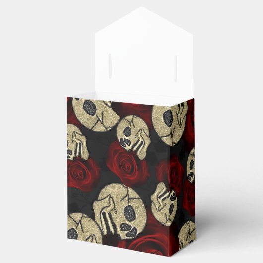 Rode Rozen & Schedels Grijs Zwart Bloemmotief Goti Bedankdoosjes (Geopend)