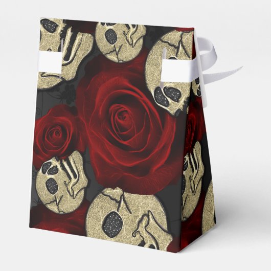 Rode Rozen & Schedels Grijs Zwart Bloemmotief Goti Bedankdoosjes (Achterkant)