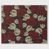 Rode Rozen & Schedels Grijs Zwart Bloemmotief Goti Cadeaupapier (Vlak)