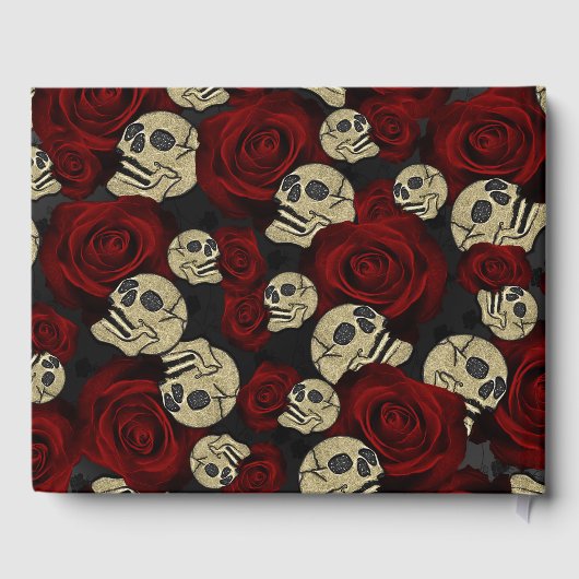 Rode Rozen & Schedels Grijs Zwart Bloemmotief Goti Gastenboek (Achterkant)