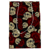 Rode Rozen & Schedels Grijs Zwart Bloemmotief Goti Medium Cadeauzakje (Voorkant)