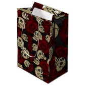 Rode Rozen & Schedels Grijs Zwart Bloemmotief Goti Medium Cadeauzakje (Voorkant Gekanteld)