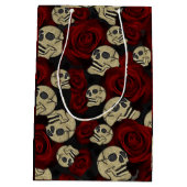 Rode Rozen & Schedels Grijs Zwart Bloemmotief Goti Medium Cadeauzakje (Achterkant)