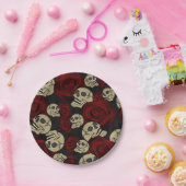 Rode Rozen & Schedels Grijs Zwart Bloemmotief Goti Papieren Bordje (Feest)