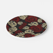 Rode Rozen & Schedels Grijs Zwart Bloemmotief Goti Papieren Bordje (Gekanteld)