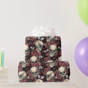 Rode Rozen & Schedels Spooky Halloween Patroon Cadeaupapier