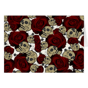 Rode Rozen & Schedels Zwarte Bloem Gothic Wit