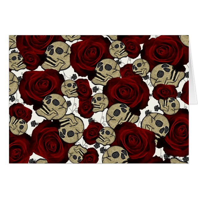 Rode Rozen & Schedels Zwarte Bloem Gothic Wit (Voorkant Horizontaal)