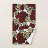 Rode Rozen & Schedels Zwarte Bloem Gothic Wit Bad Handdoek (Handdoek)