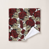 Rode Rozen & Schedels Zwarte Bloem Gothic Wit Bad Handdoek (Wasdoekje)