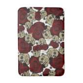 Rode Rozen & Schedels Zwarte Bloem Gothic Wit Badmat (Voorkant Verticaal)