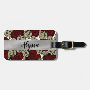 Rode Rozen & Schedels Zwarte Bloem Gothic Wit Bagagelabel
