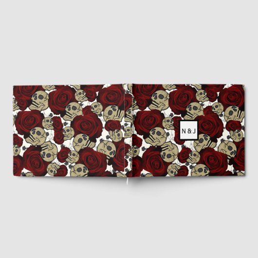 Rode Rozen & Schedels Zwarte Bloem Gothic Wit Gastenboek (Volledig)