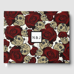 Rode Rozen & Schedels Zwarte Bloem Gothic Wit Gastenboek