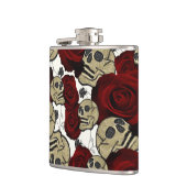 Rode Rozen & Schedels Zwarte Bloem Gothic Wit Heupfles (Links)