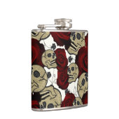 Rode Rozen & Schedels Zwarte Bloem Gothic Wit Heupfles (Rechts)