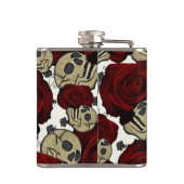 Rode Rozen & Schedels Zwarte Bloem Gothic Wit Heupfles (Achterkant)