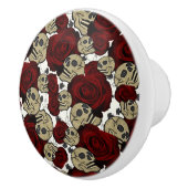 Rode Rozen & Schedels Zwarte Bloem Gothic Wit Keramische Knop (Rechts)