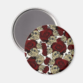 Rode Rozen & Schedels Zwarte Bloem Gothic Wit Magneet (Voorkant / Achterkant)