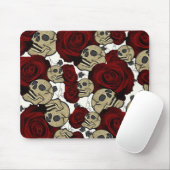 Rode Rozen & Schedels Zwarte Bloem Gothic Wit Muismat (Met muis)