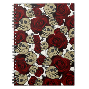 Rode Rozen & Schedels Zwarte Bloem Gothic Wit Notitieboek