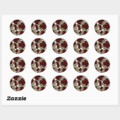 Rode Rozen & Schedels Zwarte Bloem Gothic Wit Ronde Sticker (Vel)