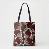 Rode Rozen & Schedels Zwarte Bloem Gothic Wit Tote Bag (Voorkant)