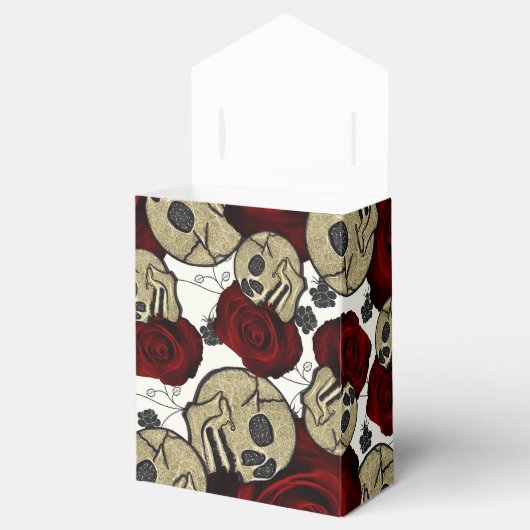 Rode Rozen & Schedels Zwarte Bloem Gotisch Wit Bedankdoosjes (Geopend)